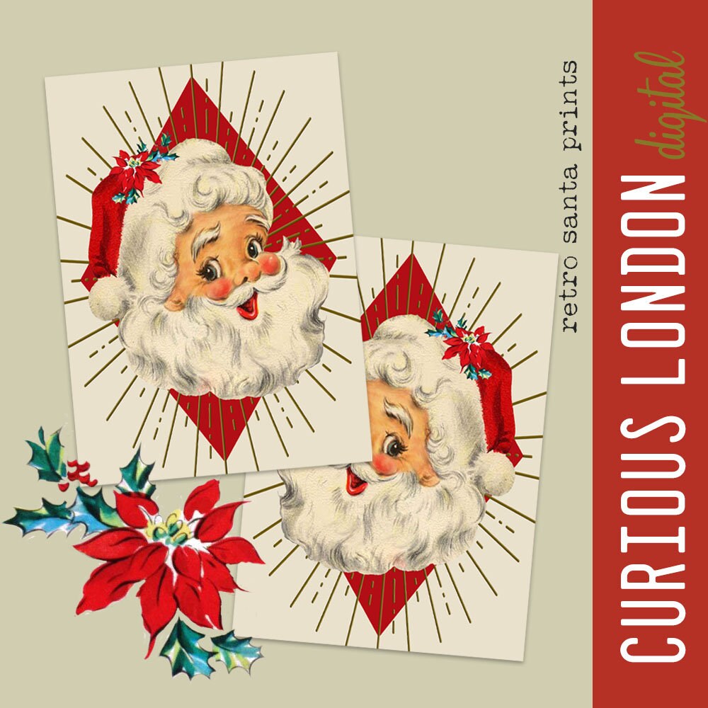 Printable Retro Santa Instant Download Vintage Style Christmas - Etsy