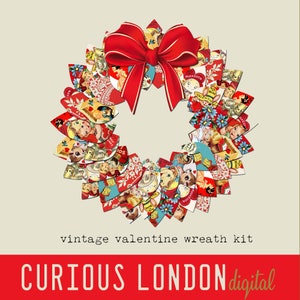 diy valentine wreath I paper wreath kit I valentine paper craft I retro valentine I instant download I fun printable crafts I curiouslondon