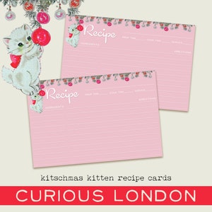 tarjetas de recetas navideñas I tarjetas de recetas I navidad vintage I gatitos kitschmas I cocina retro I navidad rosa I curiosalondres