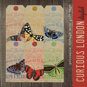 afdrukbare vintage mot cadeautags antieke efemere vlindertags digitale downloadtags van en naar junk-dagboektags nieuwsgieriglondon