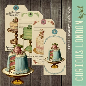 Konditorei Geschenkanhänger |  französische Patisserie |  ausgefallene Kuchen |  digitale Tags |  junk journal Ephemer |  Sofortdownload |  Kurioses London