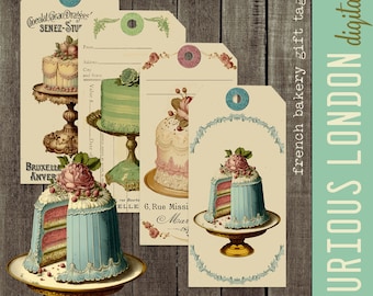 bakery gift tags  |  french patisserie  |  fancy cakes  |  digital tags  |  junk journal ephemers  |  instant download  |  curiouslondon