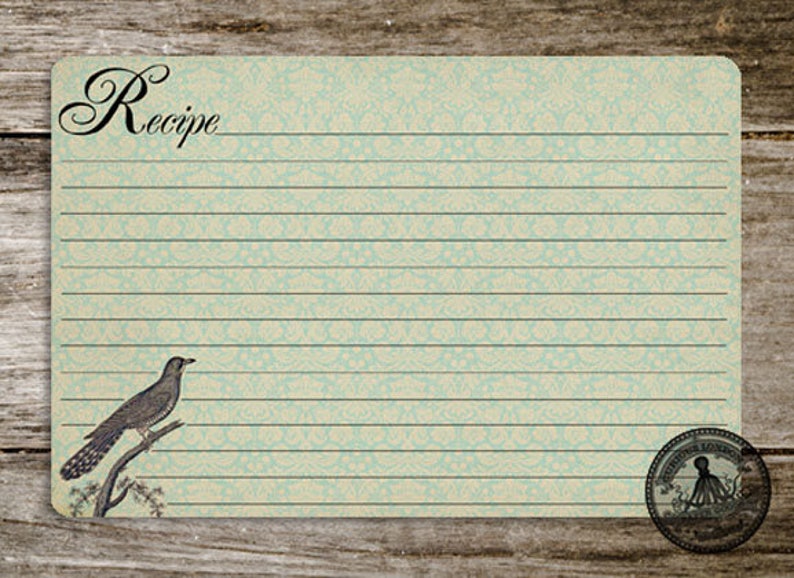 Handmade Vintage Style Old Fashioned Cuckow Bird Recipe Cards from Curious London