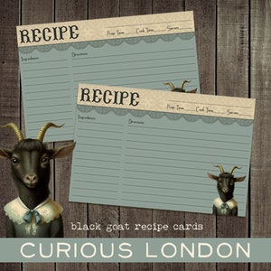 entzückende schwarze Ziege Rezeptkarten |  Niedliche Ziegen Karten |  personalisierbare Rezeptkarten |  aus der Küche |  gothic vibes lVintage London