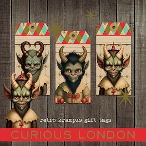 etiquetas de regalo de krampus / krampus lindo / manualidades de papel para fiestas oscuras / de ida y vuelta / regalo de navidad gótico / diablo de navidad / curiositylondon