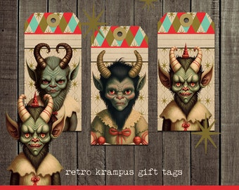 krampus gift tags | cute krampus | dark holiday paper craft | to and from | goth christmas gift | christmas devil | curiouslondon