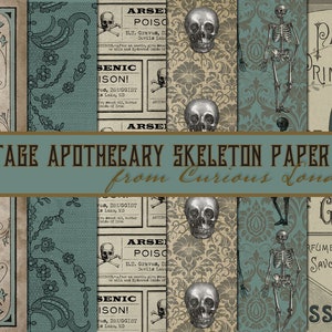 digital apothecary scrapbook papers I  skeleton paper pack  I  junk journal  I  instant download  I  digital paper pack  I  curiouslondon