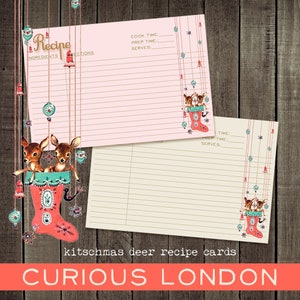 Cartes de recettes de Noël I Cartes de recettes I Noël vintage I Cerf kitsch I Vacances kitsch I Cuisine rétro I Londres curieuse