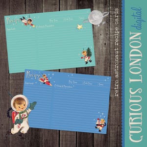 Tarjetas de recetas imprimibles de astronautas retro: estilo años 50, 3x5 y 4x6 (descarga digital)