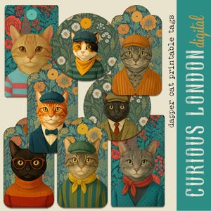Afdrukbare cadeaukaartjes keurige kat Digitale download Vintage-geïnspireerde kattenkaartjes Antropomorfe kattenkaartjes Instant download Curious London