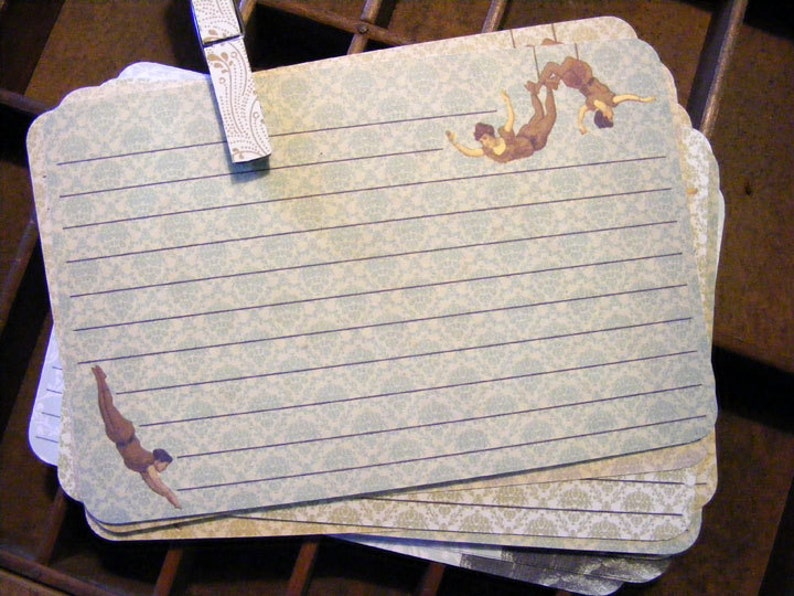 Handmade Vintage Style Trapeze Acrobat Circus Recipe Cards from Curious London