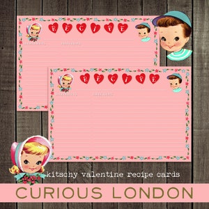 San Valentino vintage / San Valentino retrò kitsch / carte con ricette di San Valentino / cucina degli anni '50 / dalla cucina di / curiosalondra