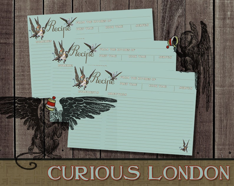 Vintage Style Wizard of Oz Flying Monkey Recipe Cards from Curious London