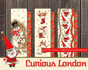 Vintage Style Handmade Laminated Double Sided Retro Christmas Bookmarks from Curious London with FREE SHIPPING