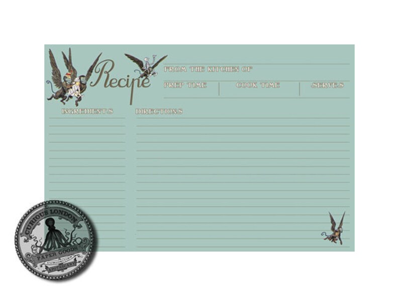 Vintage Style Wizard of Oz Flying Monkey Recipe Cards from Curious London
