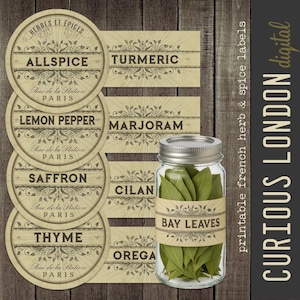 Vintage French Herb & Spice Labels: Printable Jar Stickers (Digital Download)