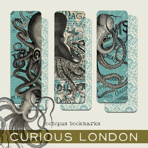 Segnalibri di polpo I creature marine I set di segnalibri L'estetica del polpo I regalo per gli amanti dei libri I regalo per la lettura I curiosa Londra