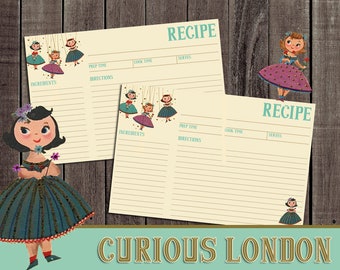 Vintage Style 1950s Kitschy Dancing Marionette Girls Recipe Cards from Curious London with FREE SHIPPING