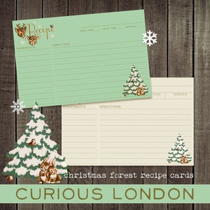 cartões de receitas de natal I cartões de receitas personalizados I natal na floresta I veado de natal I cozinha de natal I curiouslondon