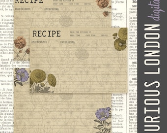 printable floral recipe cards | digital download recipe cards | from the kitchen of  | print at home | cute 4x6 recipe cards | curiouslondon