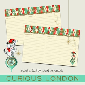 tarjetas de recetas navideñas I tarjetas de recetas personalizadas I navidad retro I santa kitty I gatito navideño I kitschmas I curiosalondres