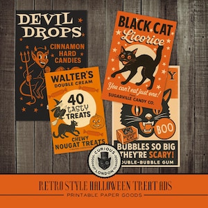 Retro Style Halloween Treat Ads Collage Sheet: 1950s Printable Halloween Ephemera (JPG Download)