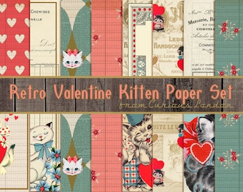 Retro Kitten Valentine Paper: Printable Junk Journal (Digital Download)