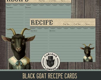 Black Goat Printable Recipe Cards: Vintage Gothic Dark Academia Digital Download