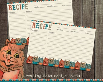 louis wain  I  cat recipe cards  I  reading cats  I  cute colorful cats  I  custom recipe cards  I  from the kitchen of  I  curiouslondon