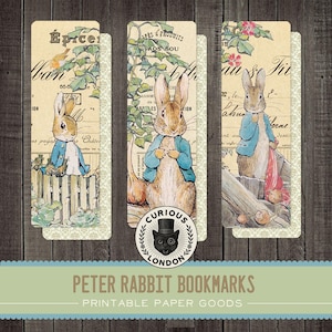 Marcapáginas imprimibles clásicos de Peter Rabbit: descarga digital vintage de Benjamin Bunny de Beatrix Potter