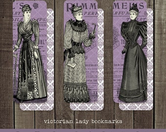 victorian lady bookmarks I french ephemera I book lover gift I purple page marker I bookmark set I antiquarian reading gift I curiouslondon