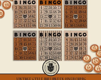 Tarjetas de bingo de Halloween estilo vintage: juego de fiesta imprimible (descarga instantánea)