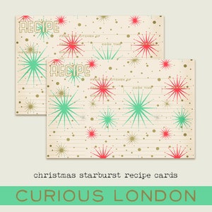 cartes de recettes de Noël | Étoile atomique en mcm | kitsch | cuisine rétro | Noël vintage | cartes de recettes personnalisées pour les Fêtes | curieuxLondres