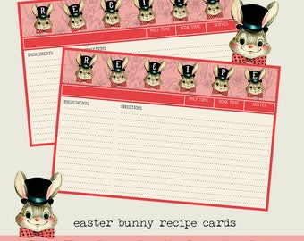 easter bunny recipe cards | kitchen note cards | cute holiday recipe cards  I vintage easter graphics | from the kitchen of | curiouslondon