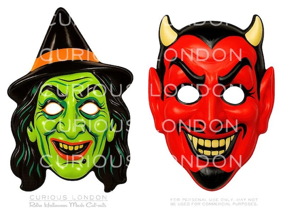 Retro Halloween Mask Cutouts: Vintage Plastic Style Printable