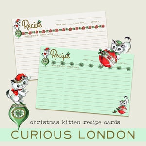 christmas recipe cards  I  custom recipe cards  I  vintage xmas  I  kitschy kittens  I  kitschmas  I  retro kitchen  I  curiouslondon