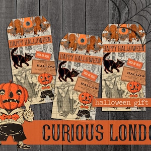 spooky halloween gift tags  |   vintage  halloween  |   trick or treat tags  |   halloween party favors  |  beistle  |  curiouslondon