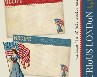 Printable Vintage 4th of July Recipe Cards: Independence Day Digital Download from Curious London