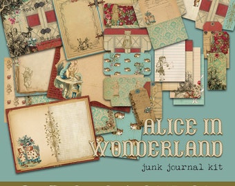 Alice in Wonderland Junk Journal Kit: Vintage Printable Papers (Digital Download)