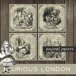 alice in wonderland art  I  digital download  I  printable wall art  I  vintage alice illustrations  I  digital prints  I  curiouslondon