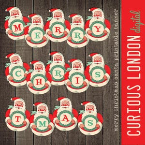 merry christmas vintage santa printable garland l christmas banner l retro holiday bunting l holly jolly santa papercraft l curiouslondon