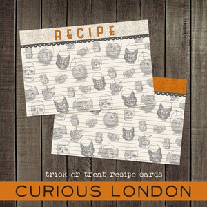 cartes de recettes d'halloween | cartes de recettes personnalisées | Halloween vintage | des cadeaux ou des cadeaux | cartes de correspondance effrayantes | curieuxLondres