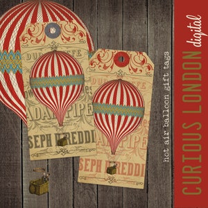 Tag regalo mongolfiera / buon viaggio / tag regalo digitali steampunk / tag stampabili / download istantaneo / diario spazzatura / curiosalondra