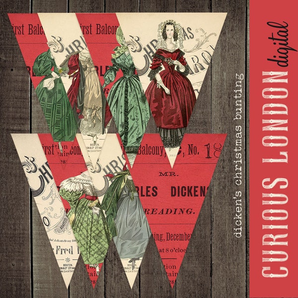 guirlande imprimable Dickens | guirlande de Noël victorienne | décoration de Noël bricolage | créations amusantes pour les fêtes | téléchargement numérique | curieuxLondres