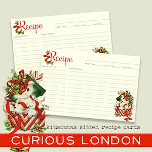 tarjetas de recetas navideñas / tarjetas de recetas / kitschmas / navidad kitsch / gatitos navideños / cocina retro de los años 50 / curiosalondres