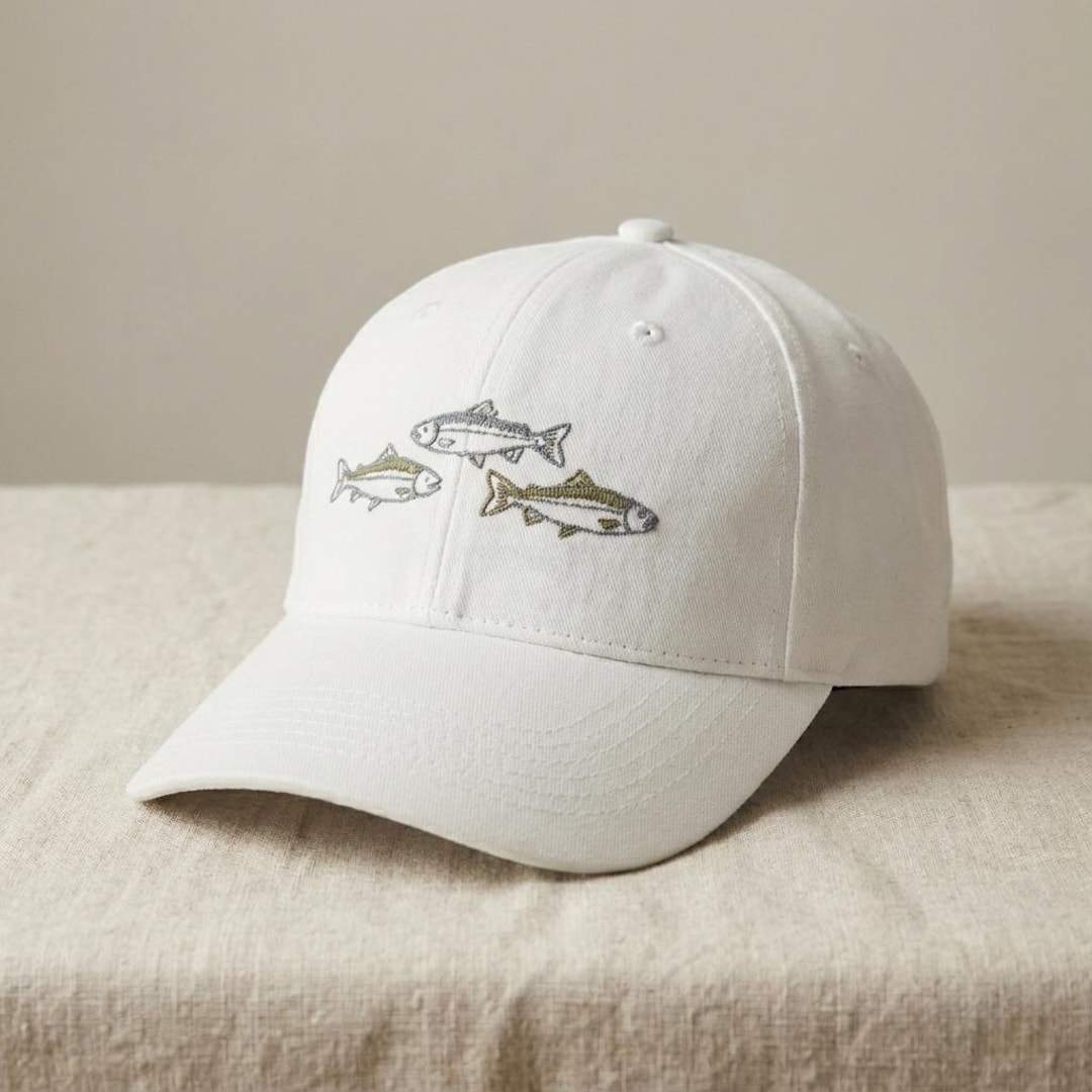 Cap With Fish Embroidered Fish Hat, Minimal Fishing Cap, Wash Cap, Baseball Cap, 2 ...