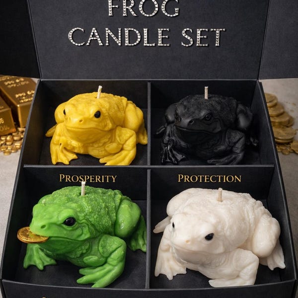 Set di candele a forma di rana portafortuna - Candele rituali fatte a mano per prosperità e trasformazione - 4 intenzioni