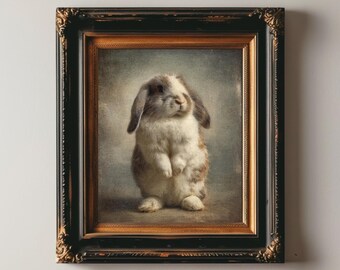 Vintage Bunny Painting Rabbit Art Print Cute Animal Print Bunny Wall Art Victorian Nursery Decor Cottagecore Animal Art Digital Decor