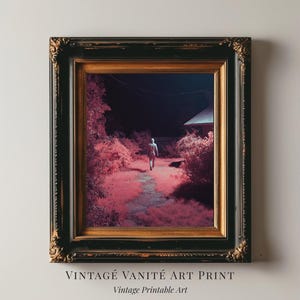 Infrarot surreale Kapuze Figur Kunstdruck unheimliche Traumlandschaft Nacht Fotografie Cryptidcore Weirdcore Backyard Sci-Fi Horror Decor