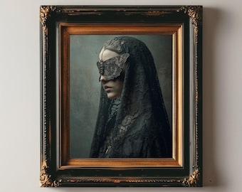 Veiled Woman Moth Art, Gothic Art Witchy Aesthetic, Dark Academia, Occult Poster Gothic Decor, Moody Wall Art, Halloween Art, Dark Romance